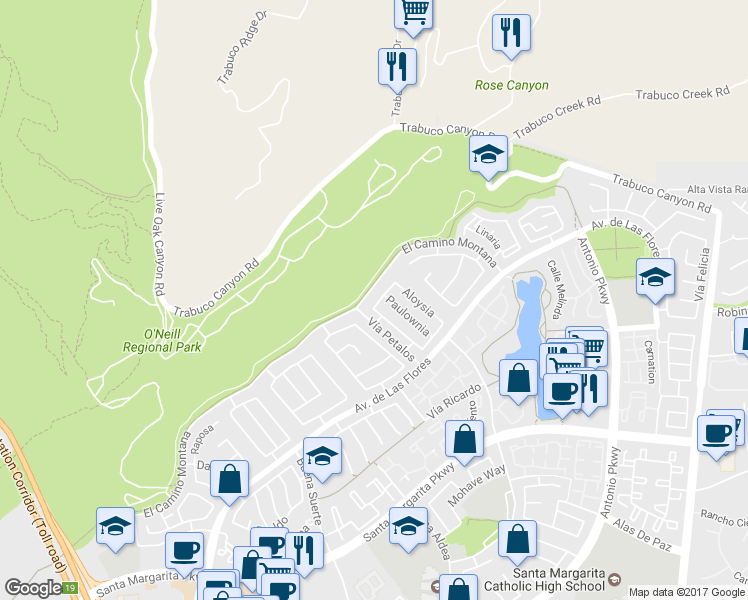 map of restaurants, bars, coffee shops, grocery stores, and more near 5 Helianthus in Rancho Santa Margarita