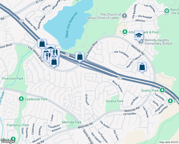 map of restaurants, bars, coffee shops, grocery stores, and more near 19 Calle San Luis Rey in Rancho Santa Margarita