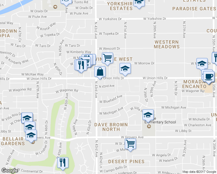 map of restaurants, bars, coffee shops, grocery stores, and more near 201 North 42nd Avenue in Glendale