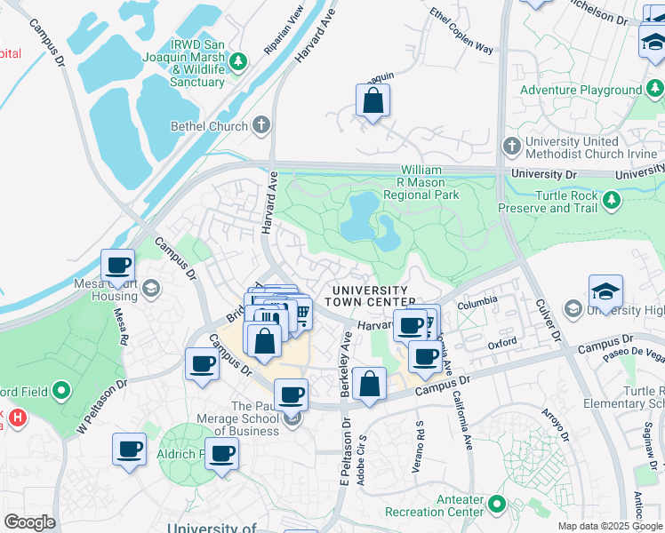 map of restaurants, bars, coffee shops, grocery stores, and more near 33 Auburn Aisle in Irvine