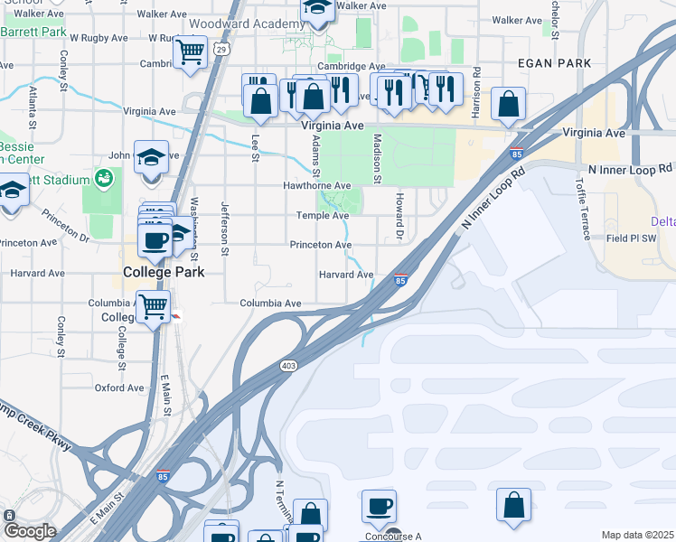 map of restaurants, bars, coffee shops, grocery stores, and more near 3709 Myrtle Street in Atlanta