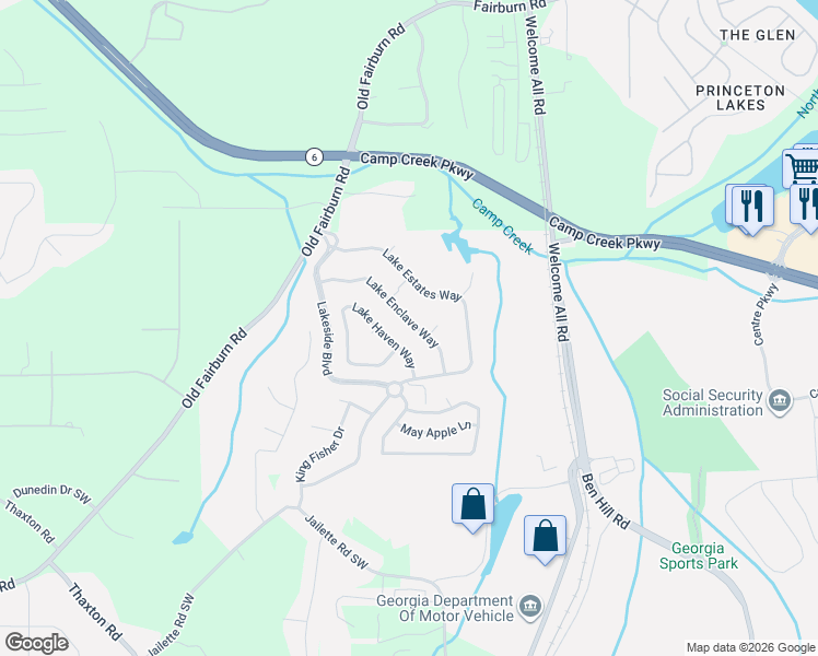 map of restaurants, bars, coffee shops, grocery stores, and more near 3724 Lake Enclave Way in Atlanta