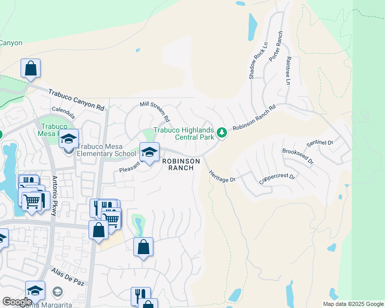map of restaurants, bars, coffee shops, grocery stores, and more near 21265 Sugarbush Circle in Trabuco Canyon
