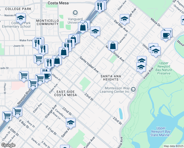 map of restaurants, bars, coffee shops, grocery stores, and more near 2378 Norse Avenue in Costa Mesa