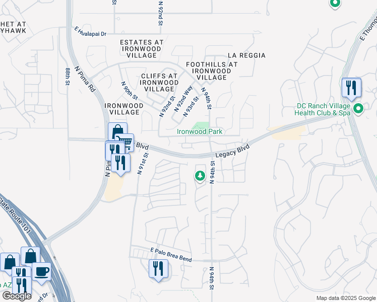map of restaurants, bars, coffee shops, grocery stores, and more near 18552 North 94th Street in Scottsdale