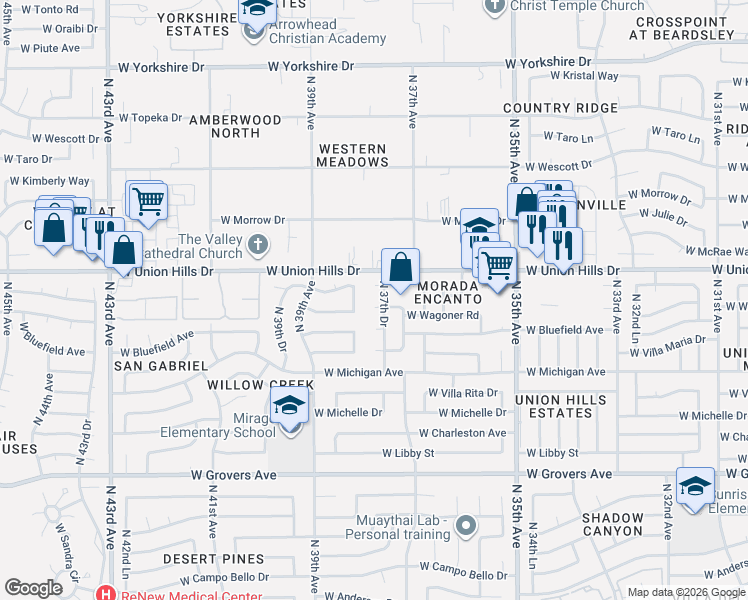 map of restaurants, bars, coffee shops, grocery stores, and more near 3723 West Villa Theresa Drive in Glendale