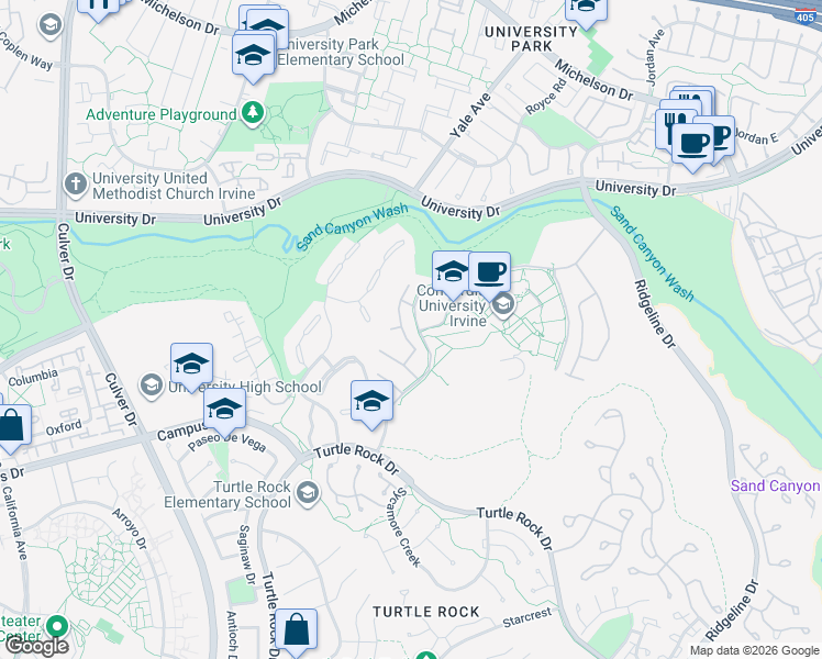map of restaurants, bars, coffee shops, grocery stores, and more near 20 Charity in Irvine
