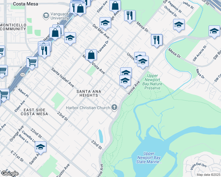 map of restaurants, bars, coffee shops, grocery stores, and more near 337 Reims Lane in Costa Mesa