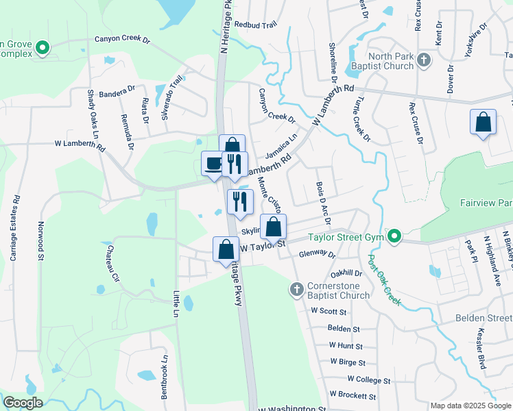 map of restaurants, bars, coffee shops, grocery stores, and more near 2016 Monte Cristo Way in Sherman