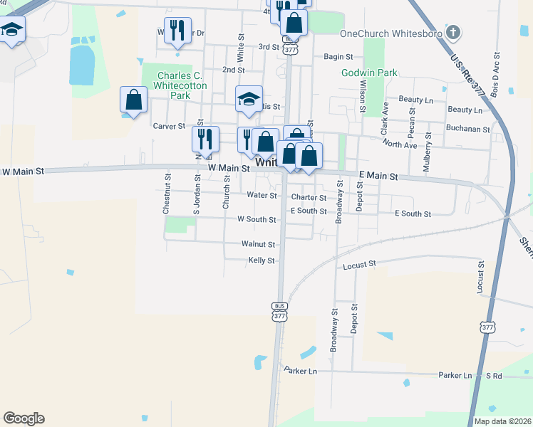 map of restaurants, bars, coffee shops, grocery stores, and more near 211 South Union Street in Whitesboro