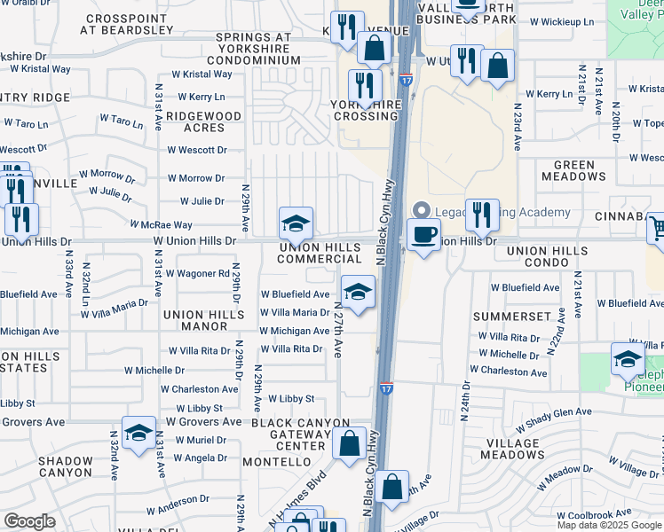 map of restaurants, bars, coffee shops, grocery stores, and more near 18420 North 27th Avenue in Phoenix