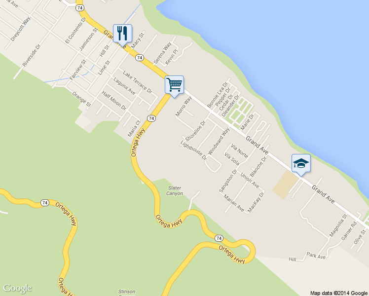 map of restaurants, bars, coffee shops, grocery stores, and more near 15105 Lighthouse Dr in Lake Elsinore