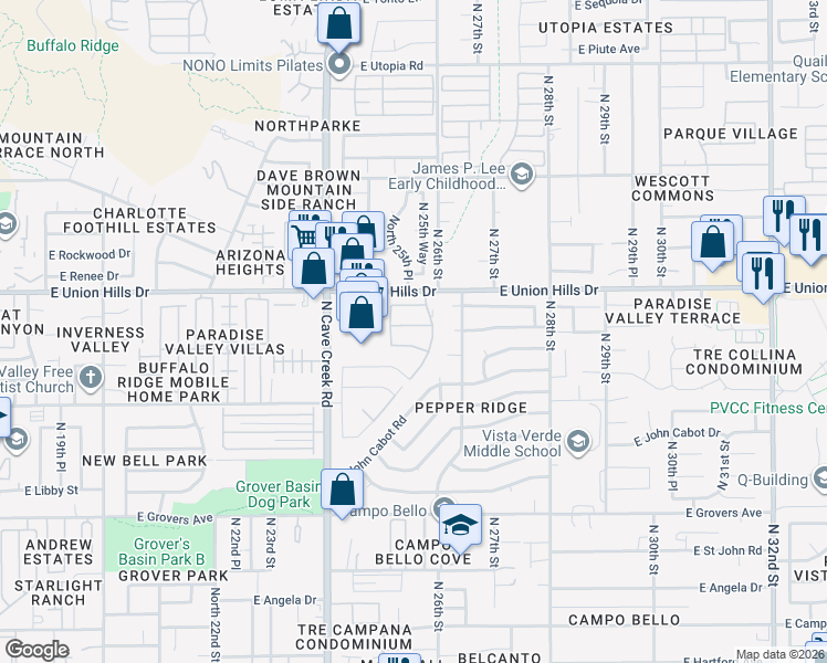 map of restaurants, bars, coffee shops, grocery stores, and more near 2534 East Wagoner Road in Phoenix