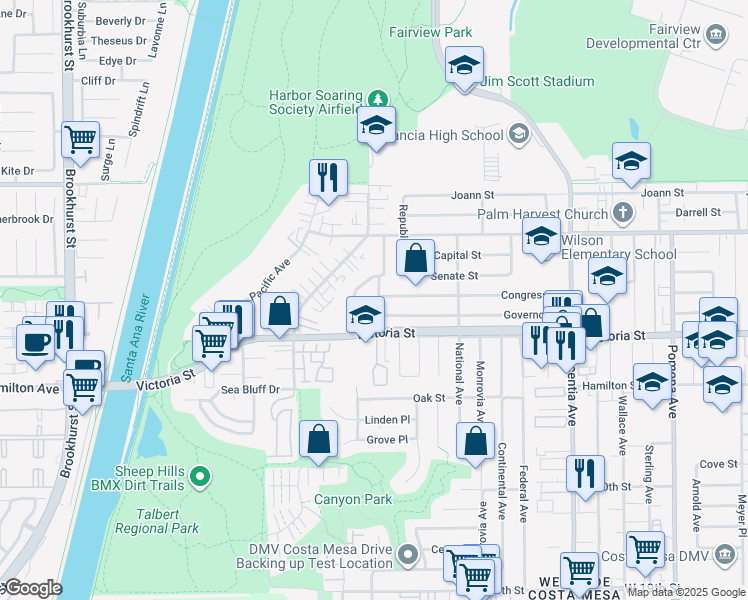 map of restaurants, bars, coffee shops, grocery stores, and more near 2191 State Avenue in Costa Mesa