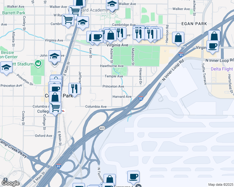 map of restaurants, bars, coffee shops, grocery stores, and more near 3709 Myrtle Street in Atlanta