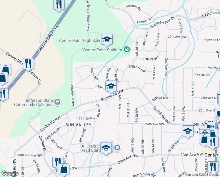 map of restaurants, bars, coffee shops, grocery stores, and more near 532 26th Avenue Northwest in Center Point