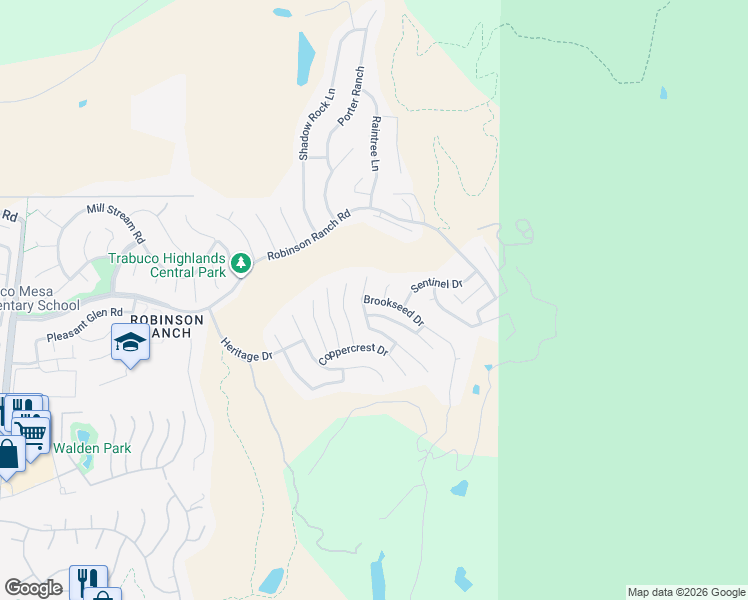 map of restaurants, bars, coffee shops, grocery stores, and more near 32928 Brookseed Drive in Trabuco Canyon