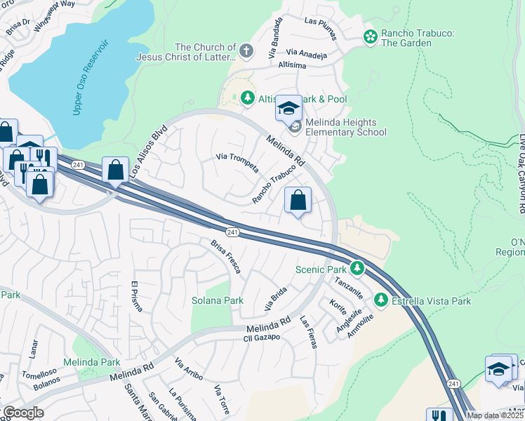 map of restaurants, bars, coffee shops, grocery stores, and more near 43 Tierra Seguro in Rancho Santa Margarita