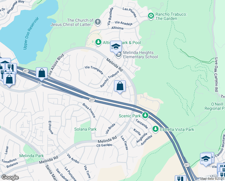 map of restaurants, bars, coffee shops, grocery stores, and more near 109 Tierra Montanosa in Rancho Santa Margarita
