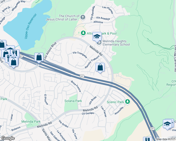 map of restaurants, bars, coffee shops, grocery stores, and more near 43 Tierra Seguro in Rancho Santa Margarita