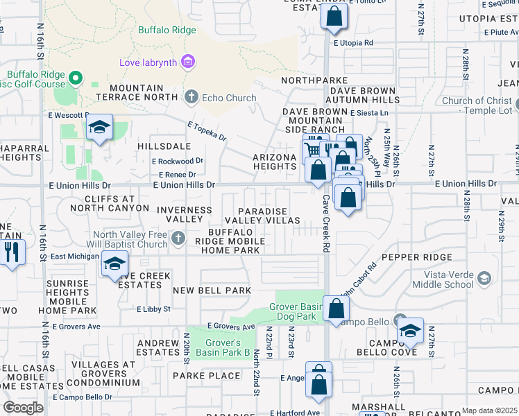 map of restaurants, bars, coffee shops, grocery stores, and more near 2221 East Union Hills Drive in Phoenix