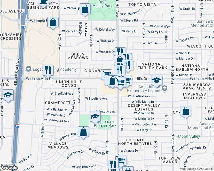 map of restaurants, bars, coffee shops, grocery stores, and more near 18420 North 19th Avenue in Phoenix