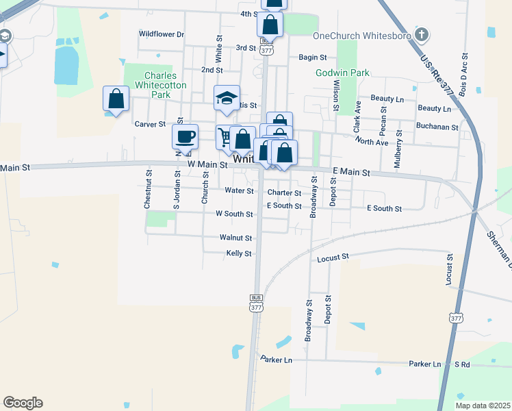 map of restaurants, bars, coffee shops, grocery stores, and more near 211 South Union Street in Whitesboro