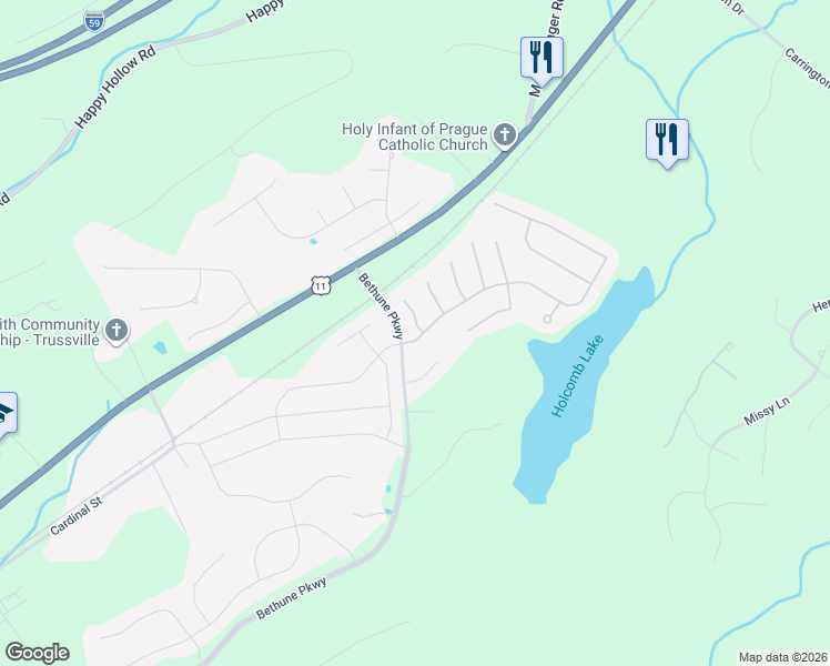 map of restaurants, bars, coffee shops, grocery stores, and more near 5104 River Street in Trussville