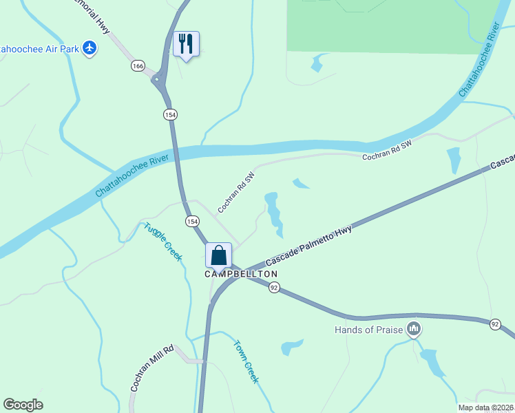 map of restaurants, bars, coffee shops, grocery stores, and more near 8105 Cochran Road Southwest in Fairburn