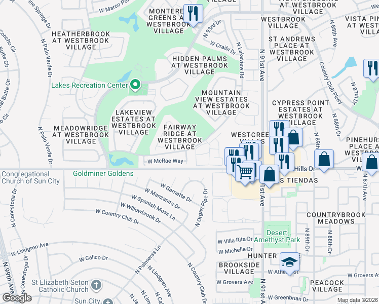 map of restaurants, bars, coffee shops, grocery stores, and more near 9411 West Morrow Drive in Peoria