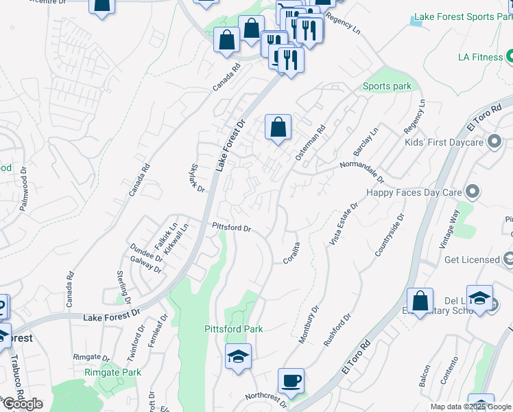 map of restaurants, bars, coffee shops, grocery stores, and more near 302 Summit Crest in Lake Forest