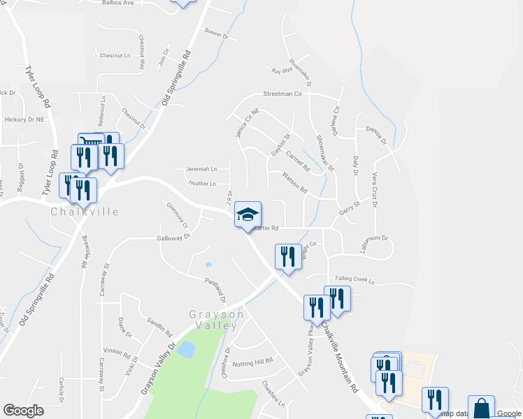 map of restaurants, bars, coffee shops, grocery stores, and more near 2464 Martin Road in Birmingham
