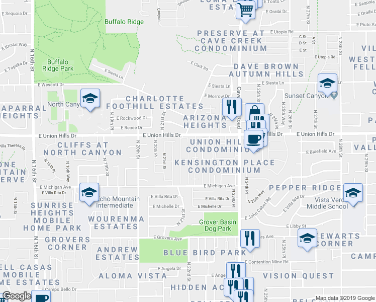 map of restaurants, bars, coffee shops, grocery stores, and more near Mobile Home Park in Phoenix