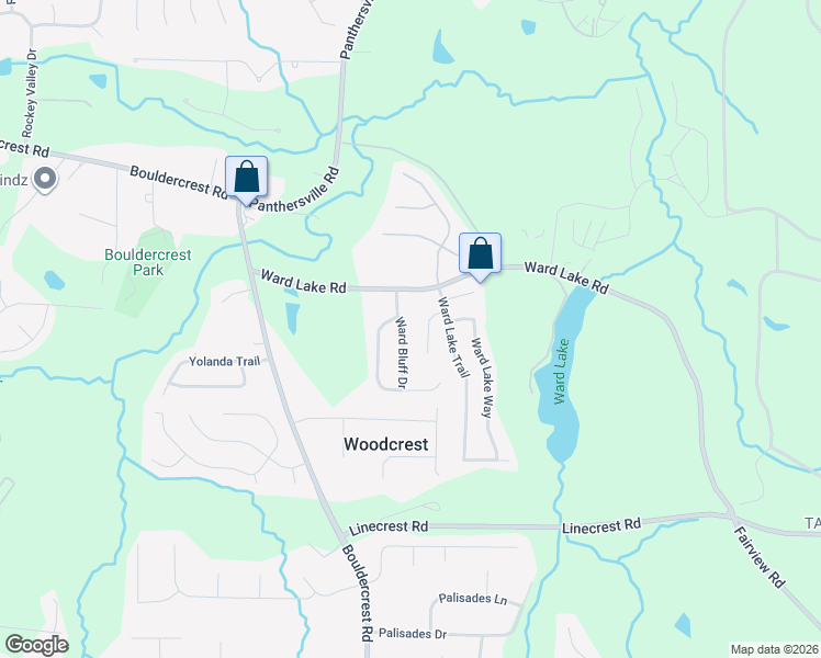 map of restaurants, bars, coffee shops, grocery stores, and more near 4248 Ward Bluff Court in Ellenwood