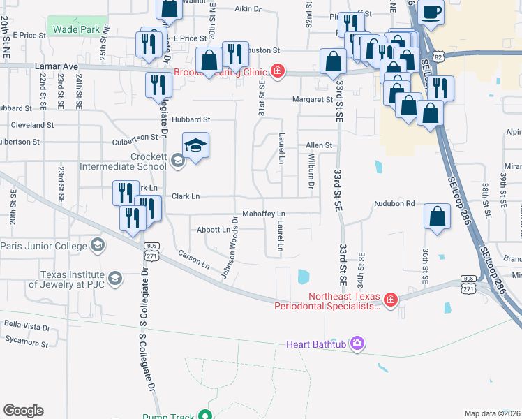 map of restaurants, bars, coffee shops, grocery stores, and more near 3095 Mahaffey Lane in Paris