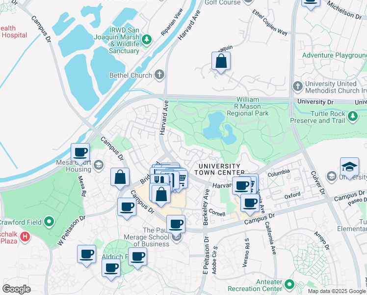 map of restaurants, bars, coffee shops, grocery stores, and more near 33 Auburn Aisle in Irvine
