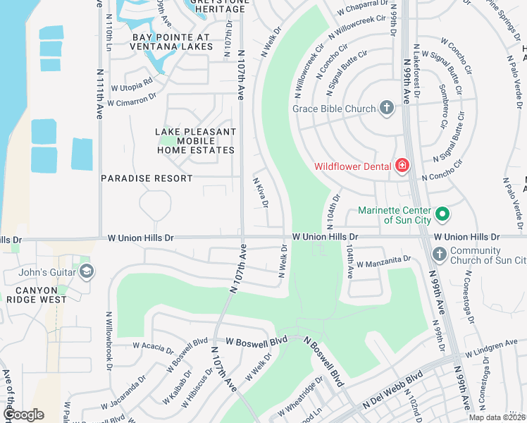 map of restaurants, bars, coffee shops, grocery stores, and more near 10617 West Aztec Court in Sun City