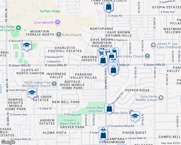 map of restaurants, bars, coffee shops, grocery stores, and more near 2311 East Union Hills Drive in Phoenix