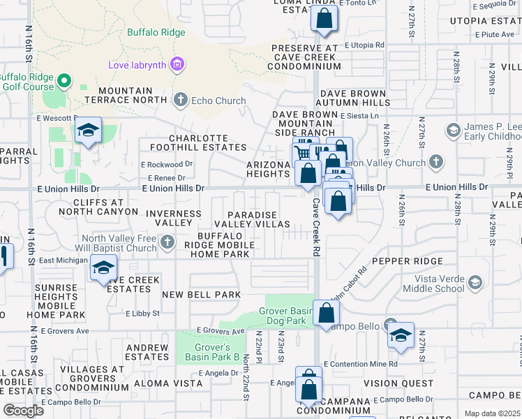 map of restaurants, bars, coffee shops, grocery stores, and more near 2221 East Union Hills Drive in Phoenix