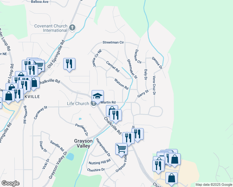 map of restaurants, bars, coffee shops, grocery stores, and more near 2530 Martin Circle in Birmingham