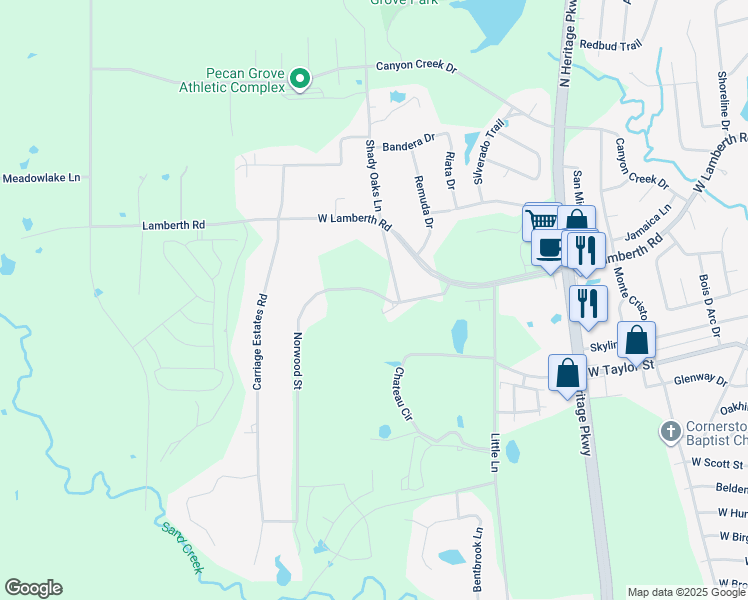 map of restaurants, bars, coffee shops, grocery stores, and more near 2412 Norwood Road in Sherman
