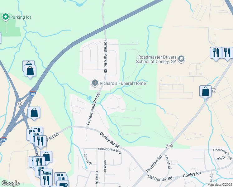 map of restaurants, bars, coffee shops, grocery stores, and more near 1139 Erica Way Southeast in Atlanta