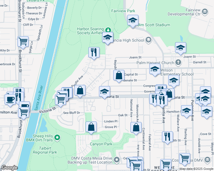 map of restaurants, bars, coffee shops, grocery stores, and more near 2191 State Avenue in Costa Mesa