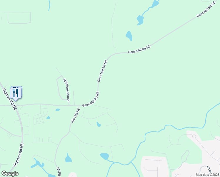 map of restaurants, bars, coffee shops, grocery stores, and more near 2601 Gees Mill Road Northeast in Conyers