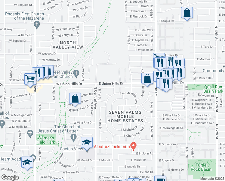 map of restaurants, bars, coffee shops, grocery stores, and more near 18432 North 2nd Street in Phoenix