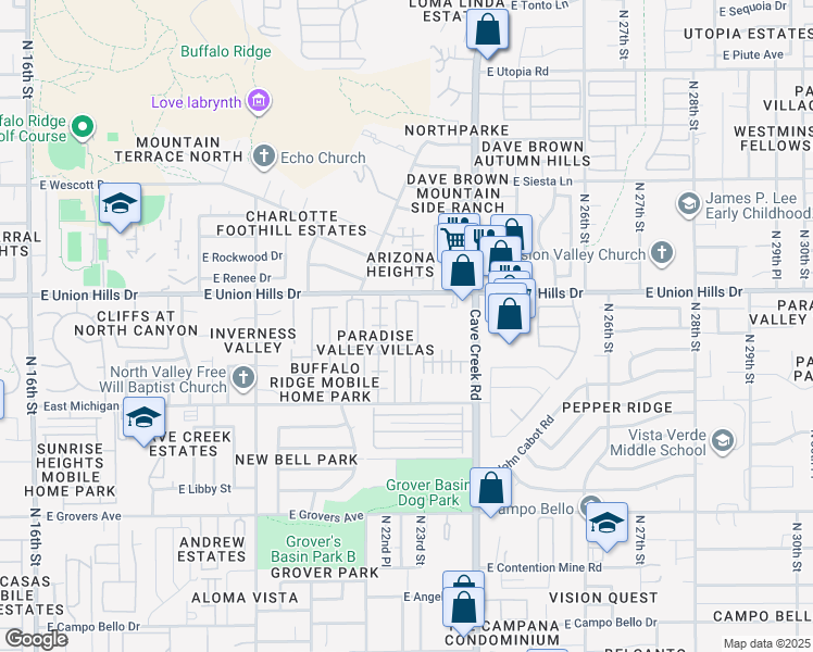 map of restaurants, bars, coffee shops, grocery stores, and more near 2311 East Union Hills Drive in Phoenix