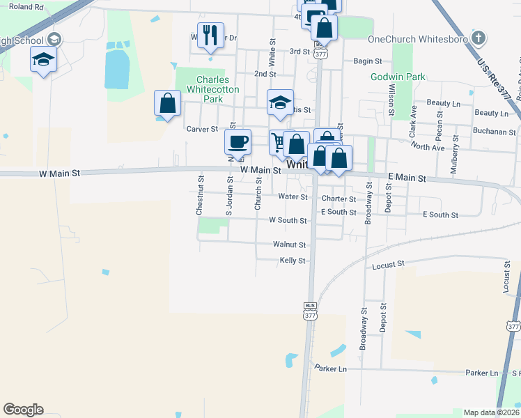 map of restaurants, bars, coffee shops, grocery stores, and more near 210 Church Street in Whitesboro