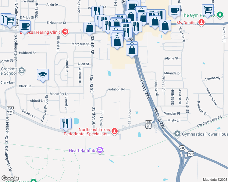 map of restaurants, bars, coffee shops, grocery stores, and more near 3510 Audubon Rd in Paris