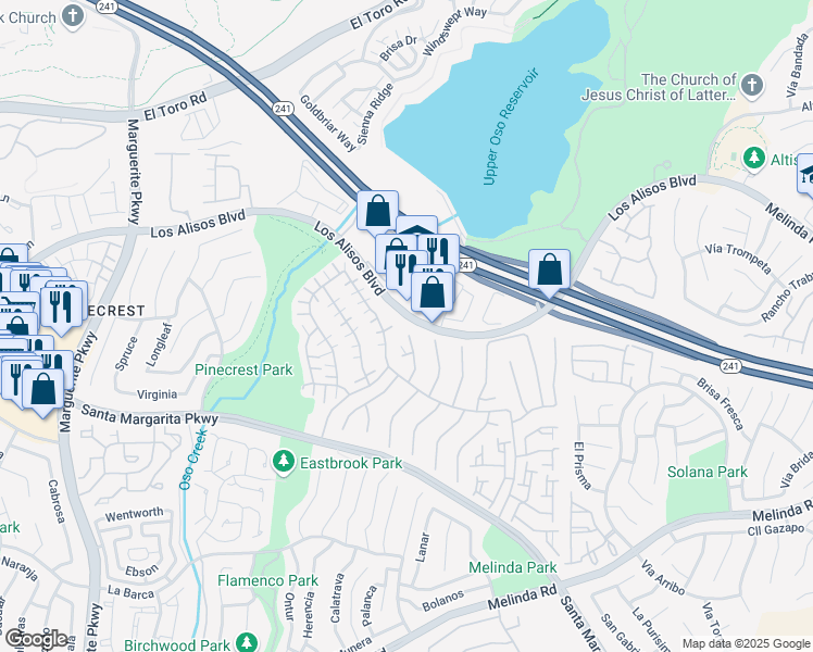map of restaurants, bars, coffee shops, grocery stores, and more near 21243 Trivoli in Mission Viejo