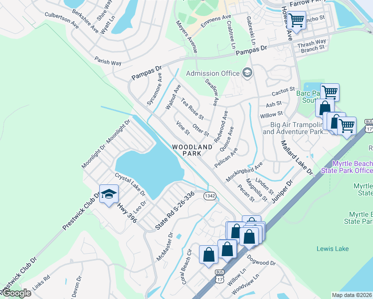 map of restaurants, bars, coffee shops, grocery stores, and more near 3783 Spruce Drive in Myrtle Beach
